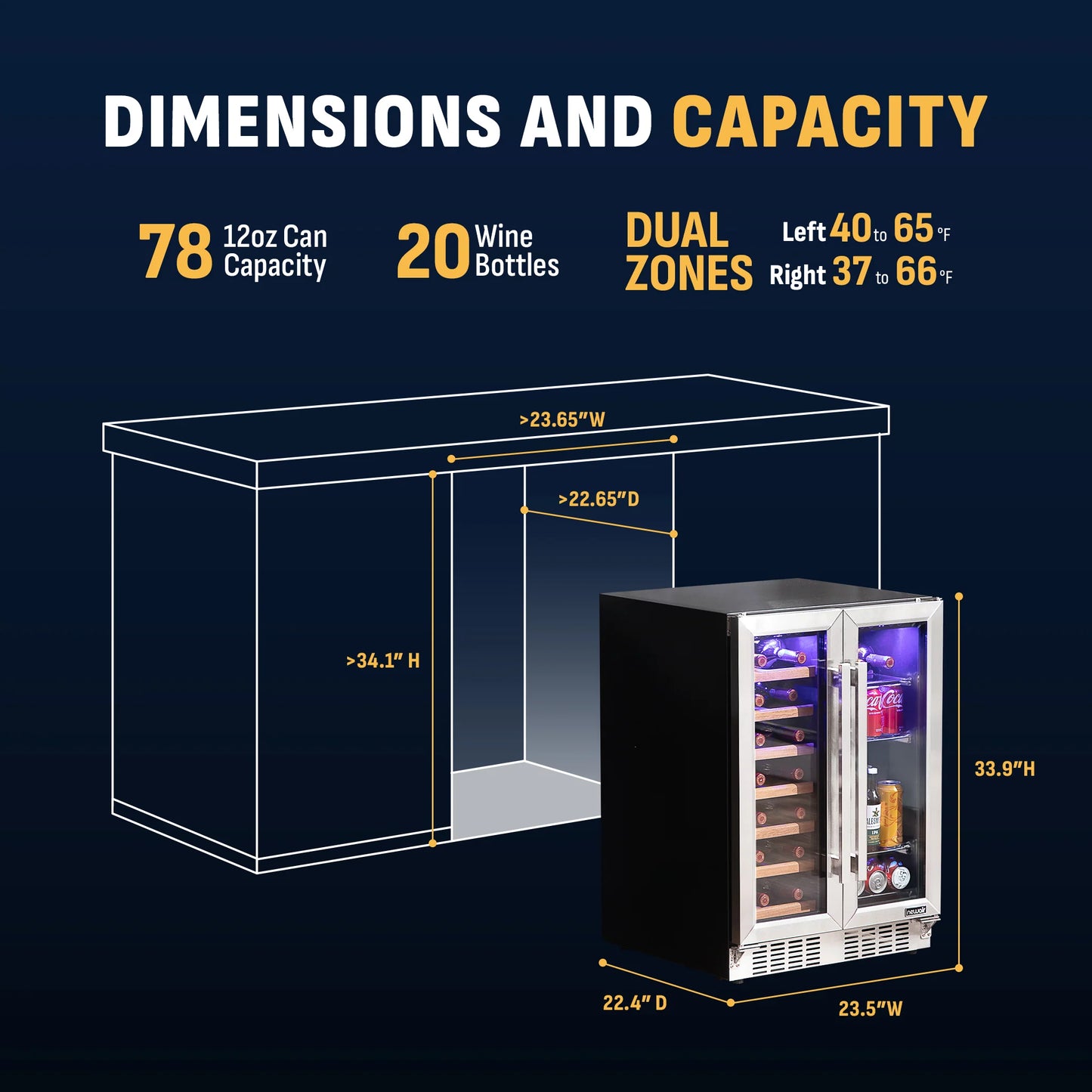 Florence Dual Zone 24” Wine & Beverage Cooler with French Doors