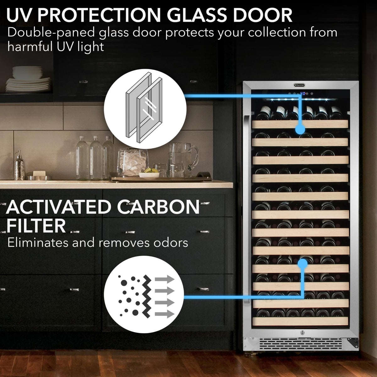 UV protection glass door and activated carbon filter for Whynter Wine Cooler Refrigerator