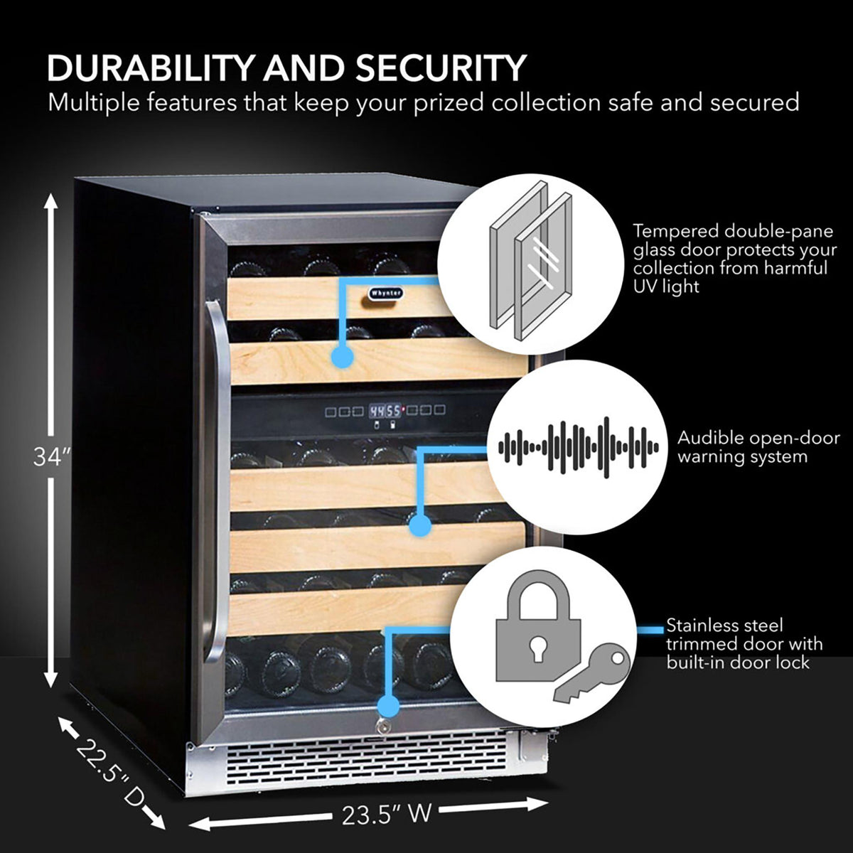 Whynter_24_BWR-462DZ_46_Bottle_Dual_Zone_Wine_Cooler_Refrigerator-Durability-Security