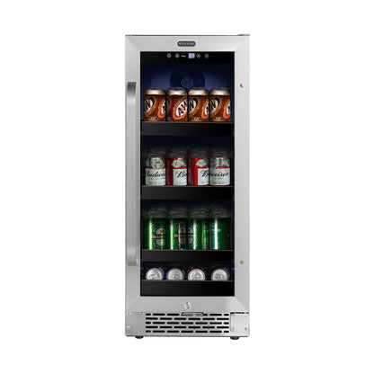 whynter-BBR-838SB-112-can-Beverage-cooler-Refrigerator with various cans of beer and Budweiser