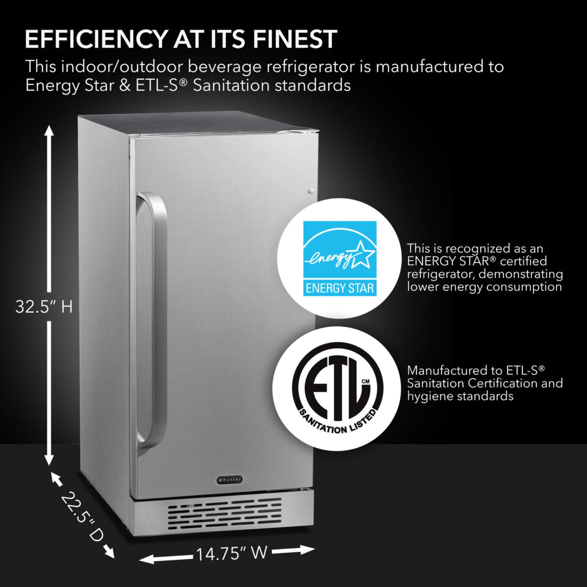 whynter-BOR-326FS-80-can-Beverage-Cooler-Refrigerator with Energy Star and ETL-S logos 