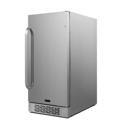 Stainless steel refrigerator on a white background