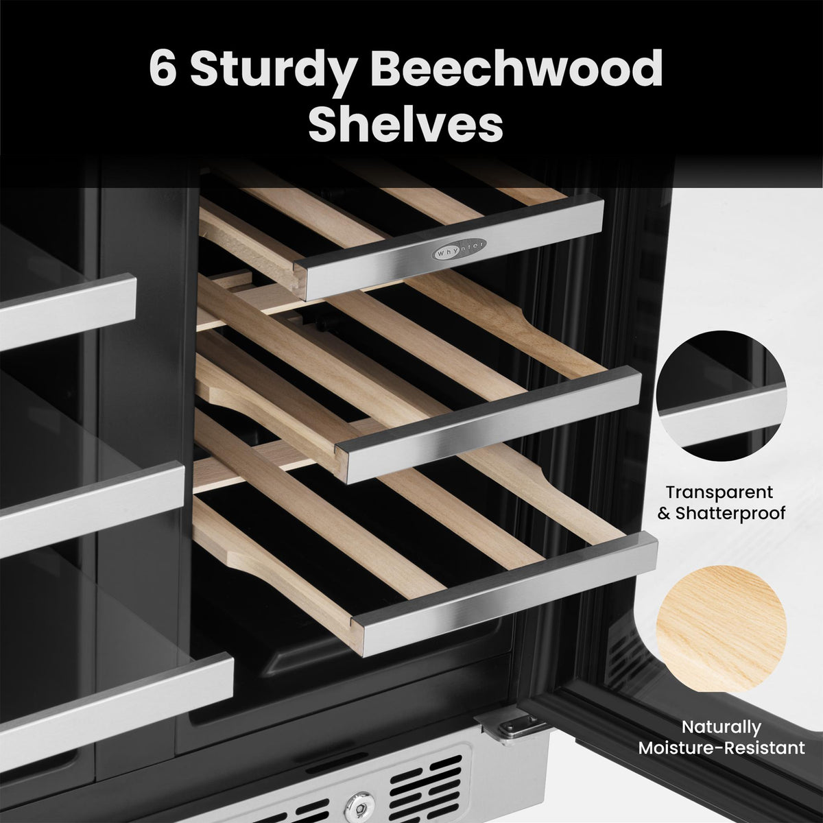 whynter-BSR-6020FDS-60-can-20-bottle-wine-cooler-refrigerator with three pull-out  Beechwood Shelves